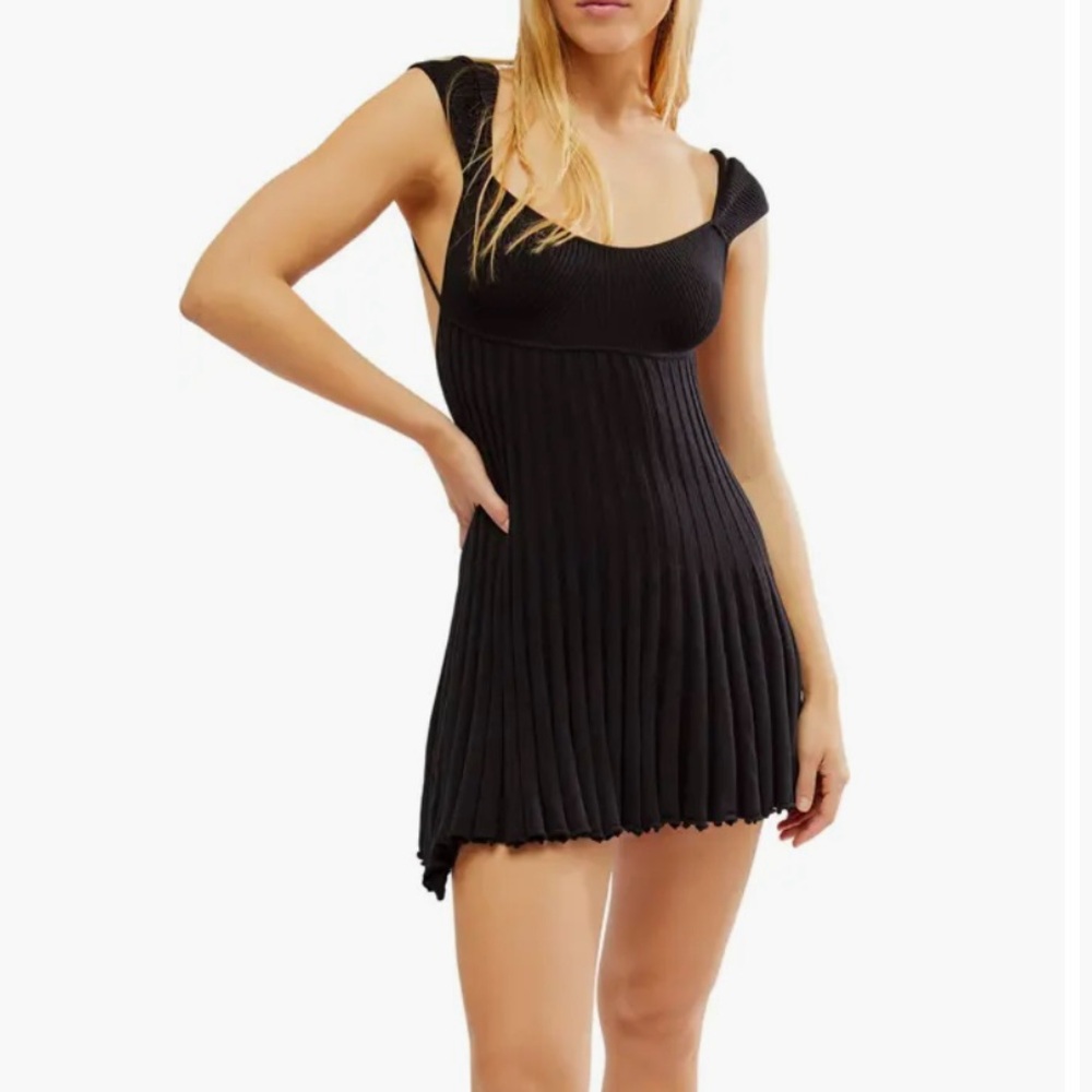 Free People- Cherie Tie Black Knit Minidress